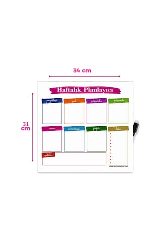 Haftalık Magnet Planlayıcı Silinebilir Mıknatıslı Yazı Tahtası 3 Adet Kalem Hediyeli 30 x 30 CM
