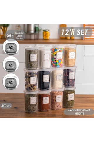 Porsima 1060 Döner Kapaklı Baharatlık Seti 12'li 350 CC Şeffaf