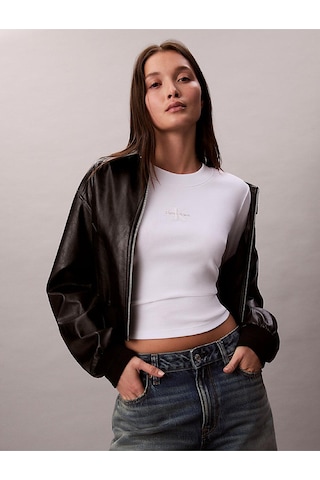 Calvin Klein Kadın Pamuklu Bisiklet Yaka Uzun Kollu Beyaz T-shirt Lv047a803g-yaa-12161 Bright White