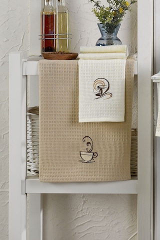 Eponj Home 6lı Kurulama Peçetesi Nakışlı 40x60 Kahve Kahve-krem