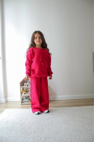 Jeliboomkidswear Kız Çoçuk Kurdele Detaylı 2 Li Takım Fuşya