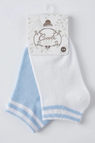 Cocole Socks Erkek Çocuk Patik Çorabı 2 Li Set Pamuklu Beyaz & Mavi Çizgi Detaylı Çok Renkli
