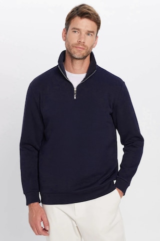 Tudors Unisex Relax Fit Rahat Kesim Pamuklu İçi Polarlı Yarım Fermuarlı Lacivert Dik Yaka Sweatshirt-32669 Lacivert