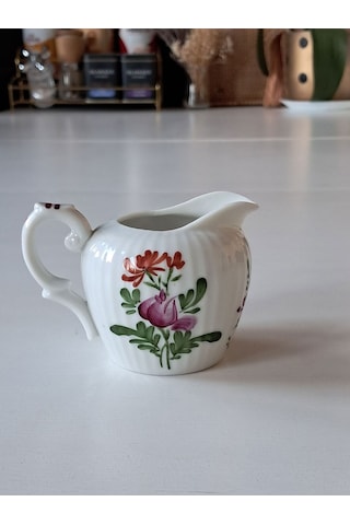 Handgemalt Alman Antika Çiçek Figürlü Antika Porselen Sütlük Çok Renkli