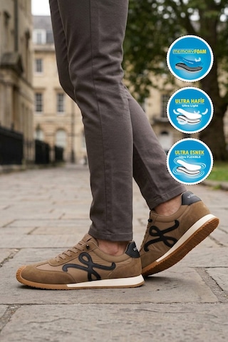 Voyager Camel Bağcıklı Hafızalı Rahat Tabanlı Retro Erkek Casual Ayakkabı Sneaker E472 M