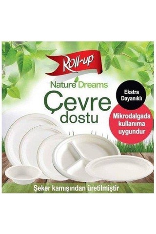 Roll-up Nature Ekolojik Karton Kağıt Tek Kullanımlık Tabak - 26 Cm. - 25 Adetlik 1 Paket Beyaz