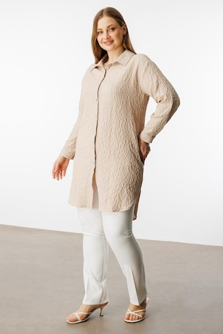 Moda İlgi Kadın Büyük Beden Gofre Kumaş Uzun Tunik 4218 Taş Taş