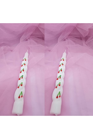 Şamdan Kiraz Desenli Mum-2li Set Soya Wax