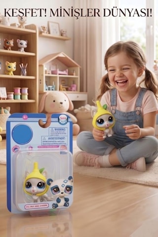 3 Parça Minişler Pet Shop Işıklı Toplu Kutulu Tekli Oyuncak Figürü - Limon Şapkalı Kedi