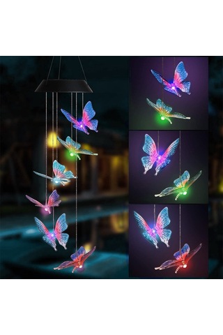 Jeehugo Güneş Enerjili Renk Değiştiren Kelebek Zil Lambası - Bahçe Ve Bahçe Dekorasyonu Işıklı Aydınlatma Kırmızı - Mavi