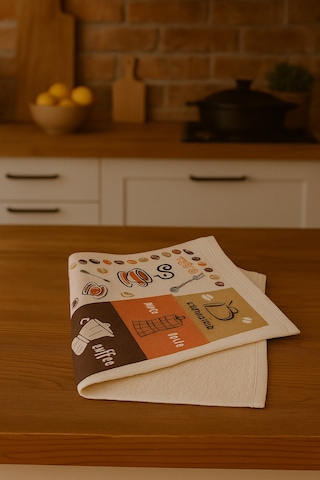 Kitchen Dijital Baskı Pamuklu Tekli Mutfak Havlusu Açık Kahve