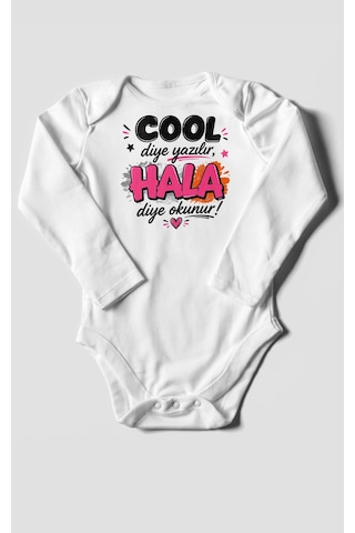 Morivokids Cool Diye Yazılır Hala Diye Okunur Uzun Kollu Bebek Body %100 Pamuk Beyaz