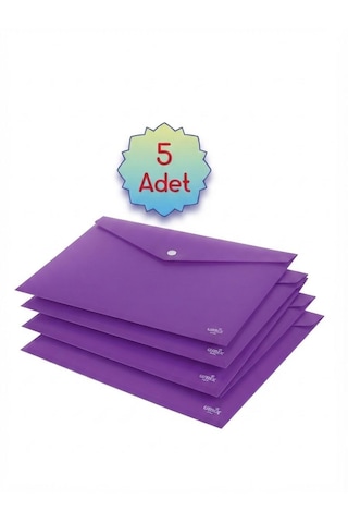 Mor A4 Çıtçıtlı Dosya Şeffaf Renkli Zarf Dosya 5 Adet 20x30 Cm Çıt Çıtlı Dosya