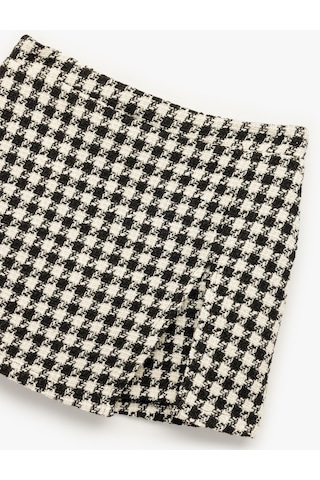 Koton Kaz Ayağı Desenli Beli Lastikli Tüvit Şort Etek Siyah Desenli 6wkg40054aw Bdl