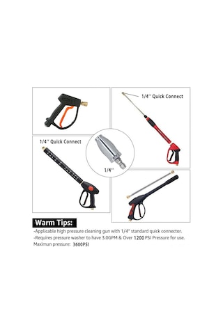 Padalink 360 Derece Devrilen Turbin Sprey Nozu, 3600 Psı, 1/4" Hızlı Bağlantı, Çelik, Ev Ve Taşıt Temizliği İçin Yüksek Basınçlı Alet