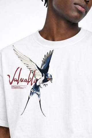 Yolo Street Erkek Oversize Kuş Baskılı Beyaz Tişört %100 Pamuk Streetwear Beyaz