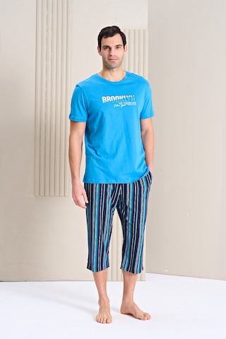 Over Sleep By Poleren Erkek Pijama Takımı Kapri & Bermuda Kısa Kol Mavi