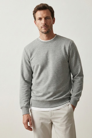 Elemge Pamuklu Erkek Sweatshirt Gri Soft Touch Relax Fit Basic Bisiklet Yaka 3 Iplik Nefes Alan
