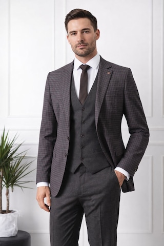 Fabio Cassel Slim Fit Mono Yaka Çift Yırtmaçlı Astarlı Takım Elbise Yelekli Kahverengi