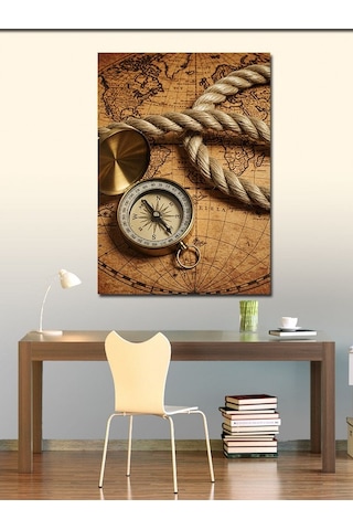Kanvas Tablo Pusula Ve Antik Harita 70cmx100cm