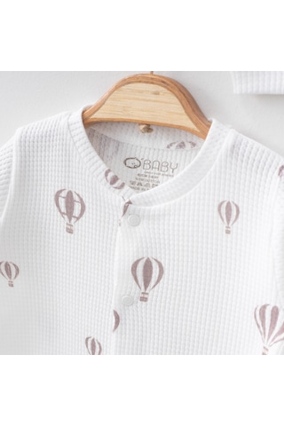 O'baby Balon Baskılı Tulum %100 Organik Pamuk 0 3-3 6 Ay Unisex Beyaz