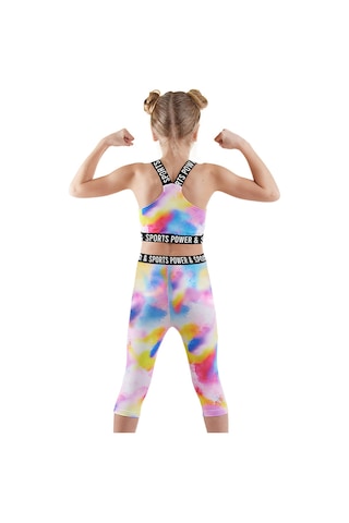 Denokids Batik Kız Çocuk Crop Top Spor Tayt Takım Renkli Çok Renkli
