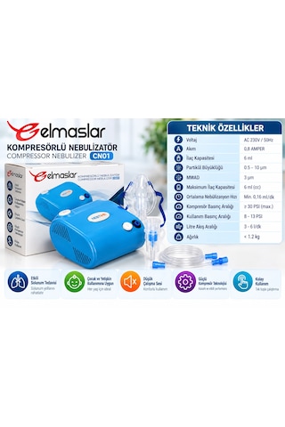 Elmaslar Cn01 Kompresörlü Nebülizatör Cihazı 6 Ml Çocuk Ve Yetişkin Kullanımına Uygun