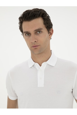 Beyaz Slim Fit Polo Yaka Merserize T-shirt