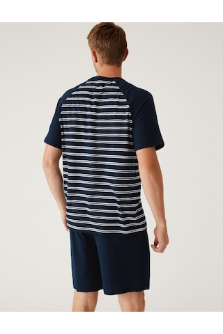 Marks & Spencer Saf Pamuklu Kısa Kollu Pijama Takımı T07000004 Lacivert