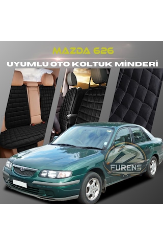 Mazda 626 Siyah Renk Tay Tüyüü Cepli & Terletmez Sırtlı Oto Koltuk Minder Seti - Koltuk Koruma Kılıfı Ön & Arka Tam Set