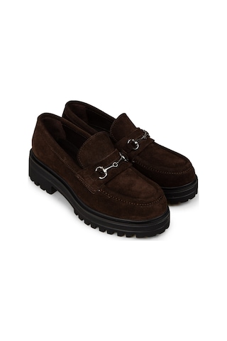 Deery Kadın Hakiki Süet Kahverengi Tokalı Loafer - 02024zkhve01 Kahverengi