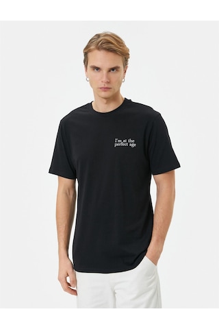 Koton 4sam10058hk 999 Siyah Erkek Pamuk Jersey Kısa Kollu T-shirt Siyah