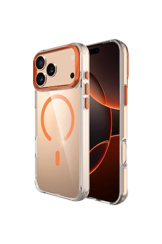 Apple Uyumlu iPhone 17 Pro Kılıf M-safe Şarj Özellikli Airbagli Kamera Standlı Zore Azor Kapak - Turuncu Turuncu