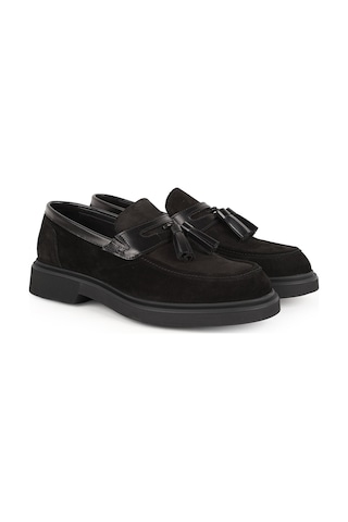 Libero Erkek Loafer Ayakkabı Siyah Hakiki Süet Deri Püsküllü Pratik Slip-on Hafif Kalın Eva Taban L6097
