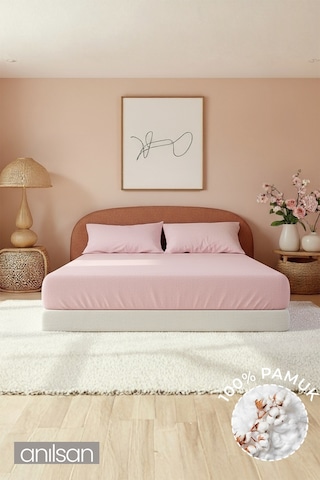 Düz Pudra Lastikli Çarşaf %100 Pamuk Tek/çift Kişilik Ev, Otel Çarşafı,63 Tel Pudra