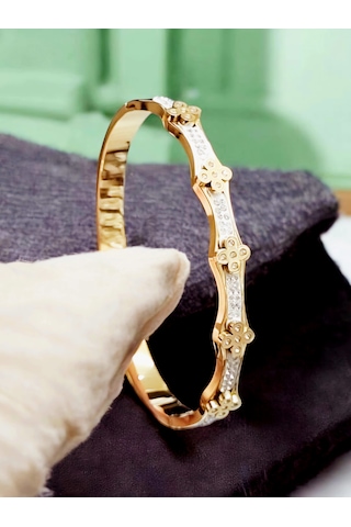 316l Gold Çelik Papatya Model Taşlı Kelepçe Altın - Çelik