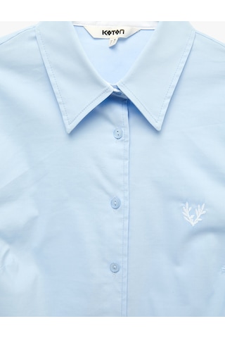 Koton Pamuklu Slim Fit Nakış Detaylı Uzun Kollu Poplin Gömlek Mavi 7wak60154uw