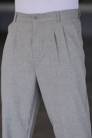 Bürke Baggy Çift Pileli Gri Renk Beli Lastikli Kaliteli Rahat Kesim Klasik Bol Paça Baggy Pantolon