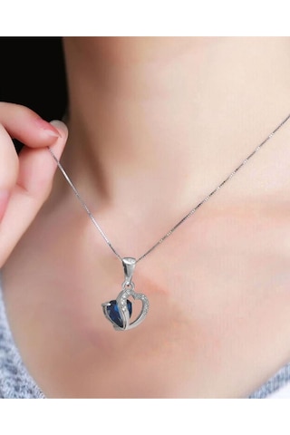 Brezza Lusso Jewelry Diamond Serisi Safir Taşı Kalp Gümüş Kadın Kolye 45 CM 45 CM