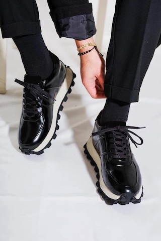 Shoetyle - Siyah Hakiki Açma Deri Bağcıklı Erkek Sneaker 115-k556-1320 Siyah
