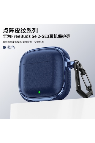 Huawei Freebuds Se 2 / Se 3 İle Kılıf Deri Dokulu Tpu Koruyucu Case Metal Karabinalı Şarj Girişli Lacivert