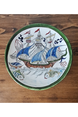 Geleneksel İznik Desenli Çini Tabak Kalyon Desen