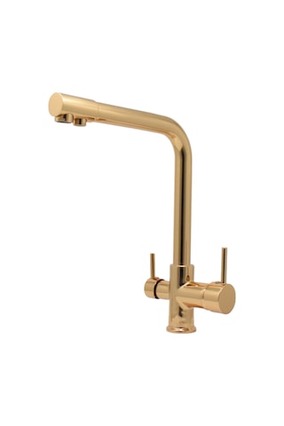 Kustar 3 Yollu Arıtma Çıkışlı Mutfak Eviye Bataryası Altın