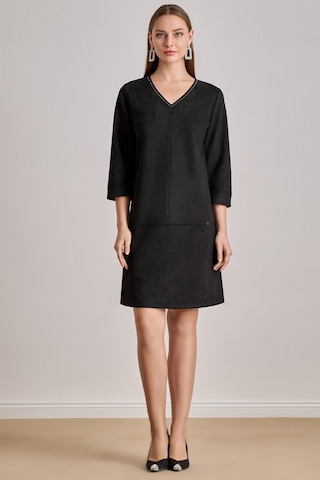 Diz Boy Siyah Süet Elbise Siyah