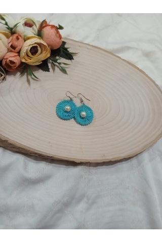 Mavi El Örgüsü Küpe Mavi