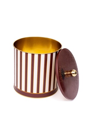 Circus Cream Desenli Topuz Kulplu Yuvarlak Metal Saklama Kabı 17.5 x 18 CM 4.1 L