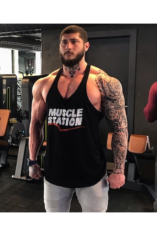 Muscle Station Musclestation Toughman Tank Black Workout Fitness Atlet