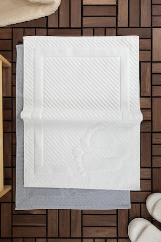 Leoline %100 Pamuk Premium 2'li Ayak Havlusu - Gri - Beyaz Gri - Beyaz