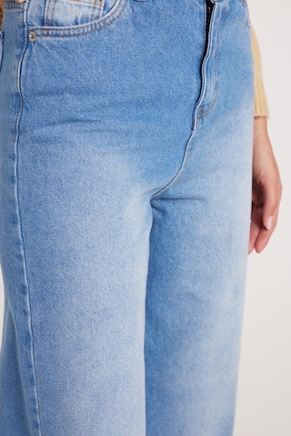 Tudors Kadın Regular Fit Klasik Kesim Pamuklu Bol Paça Mavi Jean Pantolon-39521 Mavi