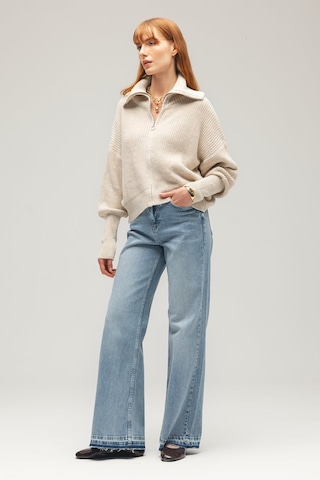 Sââde Kadın Yüksek Bel Wide Leg Jean Pantolon - Paça Detaylı Açık Mavi